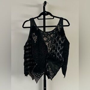 Vintage 90s Maximalist Leather Fringe Fur Velvet Studded Tank